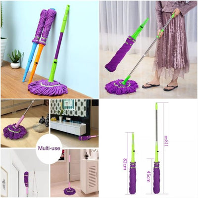 Extendable Twist Mop Fine Fiber Floor Mop – 2-in-1 Rotatable Adjustable Mop | 360-degree Fine Fiber Fabric Self-twisting Dehydrated Mop | Hard Floor Cleaning Mop | Self-twisting Torque Mop For Cleaning Walls